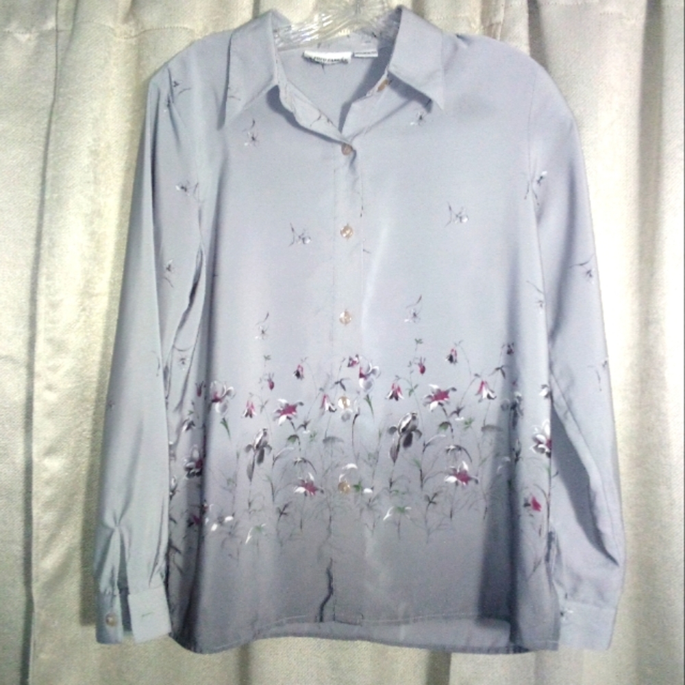 Alfred Dunner Petites Floral Blouse Grey with Hombre